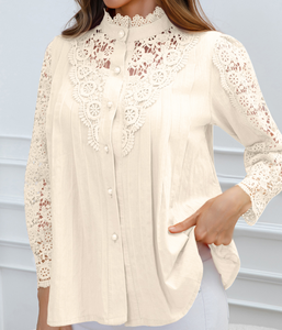 Blusa de Manga Larga de Encaje Sólido, Tejida, Elegante y Exquisita, Estilo Nuevo y Moderno para Primavera/Verano/Otoño 2026, para Mujer, en Existencia, Almacén en EE. UU. - Product Image 1