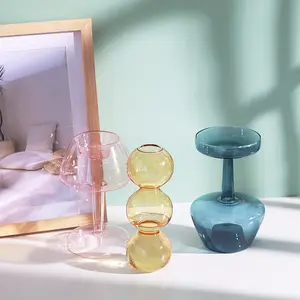 Morden Luxury Shaped Colored Glass Creative glass bubble vase color transparent Plant Vase For Home Decoration