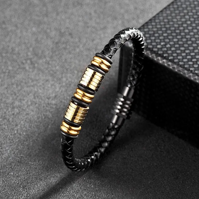 Minimalism Fashion Stainless Steel Magnet Buckle Braided Leather Man Bracelet Designer Jewelry Beautiful Wrist Decoration