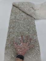 Tissu en dentelle florale brodée de perles et de paillettes vert foncé 100% polyester, élégant et luxueux, pour robe de mariée