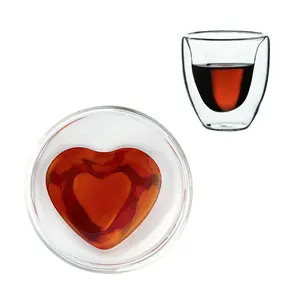 Creative 70ml Clear Glasses Coffee Mug Gift Tea Beer Transparent Love Cup Heart Shaped Double Wall Glass Mugs