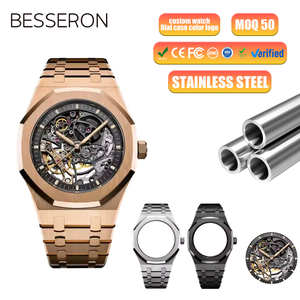 Orologio Meccanico da Uomo Scheletrato con Cassa in Acciaio Inox Color Oro Rosa, Movimento Automatico di Importazione e Logo Personalizzato - Product Image 1