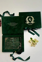 Enveloppes d'invitation de mariage en velours vert foncé de luxe, personnalisées avec monogramme en feuille d'or, impression typographique, pour mariage, Noël, Pâques