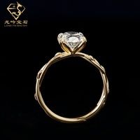 Bague de fiançailles et de mariage en or jaune massif 14 carats avec diamant ovale 3 carats, motif feuille et griffes, design tulipe vintage, pour femme