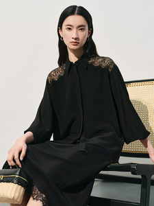 Nuova Collezione Primaverile: Camicette da Donna di Alta Moda, Top Estivo Elegante con <span class=keywords><strong>Pizzo</strong></span> Traforato, Camicia <span class=keywords><strong>Nera</strong></span> a Maniche Lunghe - Product Image 2