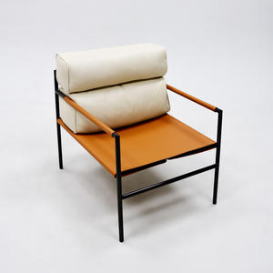 Modern Leisure Chair for Living Room Home Coffee Shop Single Lounge Chair Furniture Metal <b>Frame</b> Arm Chairs Saddle Leather Seat - Product Image 1
