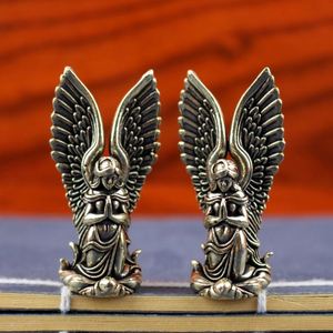 Statue d'ange vintage en laiton artisanal, figurine de gardien en métal électroplaqué pour la décoration intérieure et les objets de collection - Product Image 1