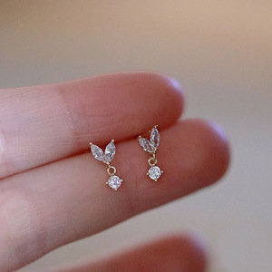 Elegant Leaf Bud Stud Earrings Minimal Zircon Accent Women Fashion Jewelry Chic Daily Wear Gift - Product Image 2