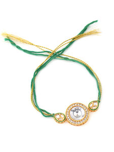 Ensemble élégant de bracelet Rakhi en fil vert Kundan et de bracelet de perles, collection de cadeaux festifs indiens Raksha Bandhan pour frère - Product Image 2