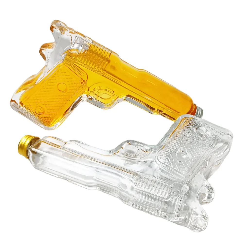 JINGNA220mlユニークなピストル形状小さなカスタムジンウイスキーウォッカ工場卸売ガラススピリッツ酒瓶スクリューキャップ付き