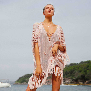 Nueva llegada de punto Blusa con flecos playa blusa Sexy protector <span class=keywords><strong>solar</strong></span> camisa Bikini vestidos traje de <span class=keywords><strong>baño</strong></span> cubrir Ups - Product Image 5