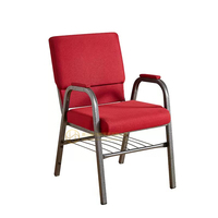 Chaise d'église rouge empilable moderne et bon marché avec accoudoirs, vente en gros, chaise de conférence à emboîtement pour chaire d'église, auditorium, théâtre