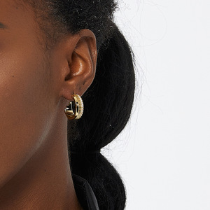 Trendy Vintage 14K Gold-Plated <b>Brass</b> Religious Christian Earrings Geometric Pattern with Zircon Hoop Fashion Copper Jewelry - Product Image 2