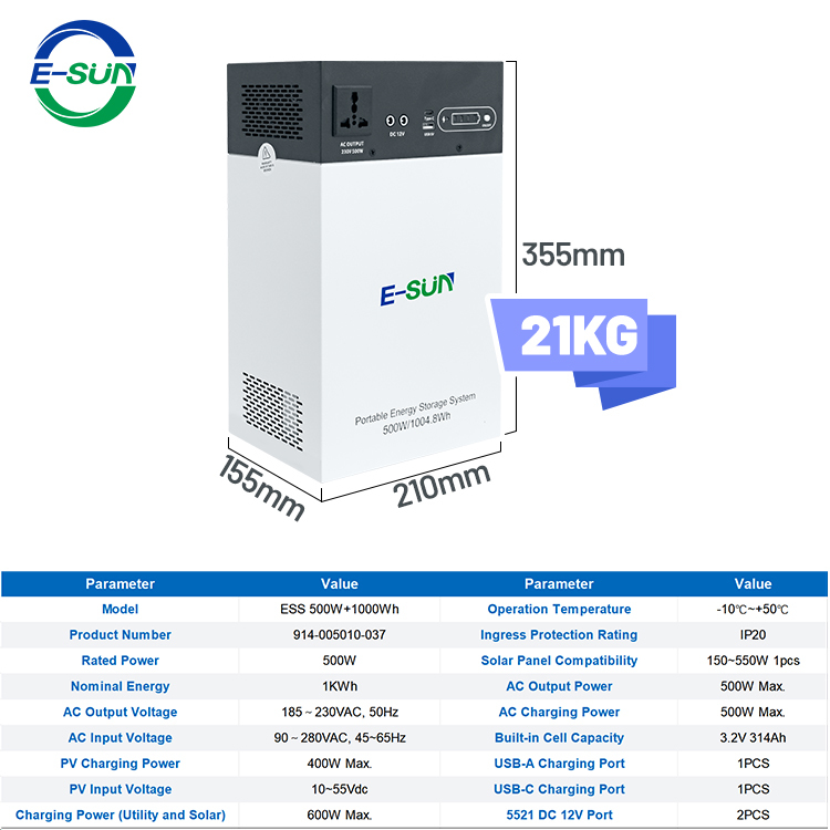ESUN 1kWh 2kWh Small All in One Energy Storage System with Inverter Battery 500W 1KW Solar ESS for Home Apartment Power Backup · image 5