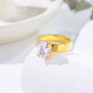 Bague ovale en zircon à large bande en acier inoxydable - Design audacieux minimaliste, élégante, polyvalente, bijou décontracté pour les rassemblements - Product Image 4