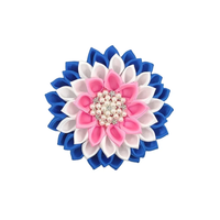 Broche en ruban avec fleur en strass bleu et rose de 10 cm pour mariage, fiançailles, fête, cadeau