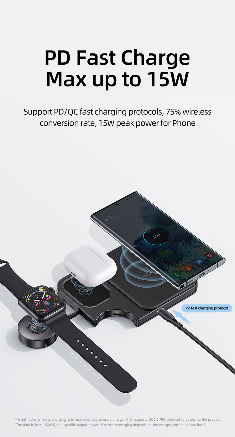 USAMS CD-190 15W 3 In 1 Desktop Wireless Charging Station description image