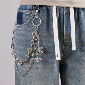 Double Layered <b>Sunflower</b> Chain With Skull And Cross Hip Hop Pants Chain For Casual Wear Tibetan Silver Waist Chain - Product Image 2