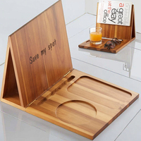 Porte-livre pliable en bois d'acacia Porte-livre en triangle Porte-gobelet pour lunettes Support pour téléphone Valet de lecture pour les amateurs de livres pour les bureaux Chambres à coucher