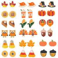 Boucles d'oreilles clous en alliage de zinc électroplaqué, motifs feuille d'érable, dinde, citrouille, tournesol, pour femme, collection automne Thanksgiving