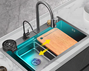 Lavello da <span class=keywords><strong>Cucina</strong></span> in Acciaio Inossidabile con Rubinetto, Valvola in Ottone, Vasca Singola Quadrata Moderna Multifunzionale Saldabile - Product Image 2