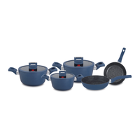 Ucc-Life Ensemble d'ustensiles de cuisine antiadhésifs forgés 8 pièces Batterie de cuisine en métal au design classique avec casseroles et poêles en granit
