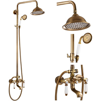 Ensemble de douche de salle de bain moderne de style européen à double poignée en laiton brossé avec barre coulissante et jet de pluie, couleur antique