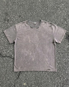เสื้อยืดสโตนวอชทรงหลวมสำหรับผู้ชาย เสื้อยืดฤดูร้อนสไตล์วินเทจ เสื้อยืดทรงบ็อกซี่ฟิตแบบทำสีซีด เสื้อยืดผ้าฝ้ายแบบดิสเทรสสั่งทำพิเศษสำหรับผู้ชาย - Product Image 1