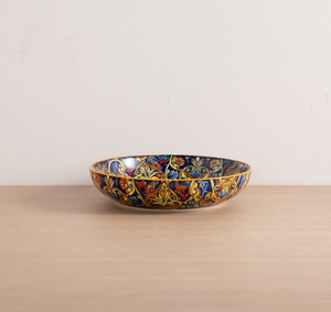 Service de vaisselle en céramique peinte à la main avec motif floral bleu et bordure orange, compatible lave-vaisselle, assiettes rectangulaires, bols, ustensiles de cuisson - Product Image 4