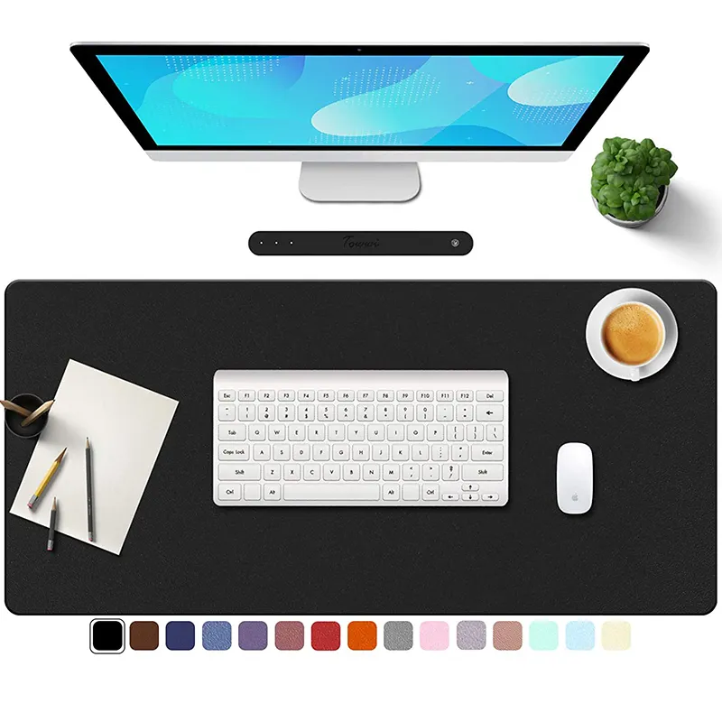 Hot selling anti slip black color suede waterproof Pu pvc leather desk mats mouse pad