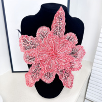 En gros, Applique brodée multicouche de fleurs 3D à paillettes et perles, motif floral rouge en dentelle, pour accessoires vestimentaires