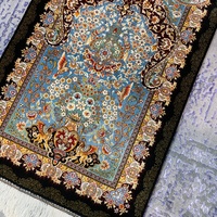 Pasokan Pabrik Karpet Ruang Tamu Mewah Biru Langit Motif Burung Persia, Permadani Sutra Modal, Dekorasi Dinding Ukuran Kecil 60*90cm