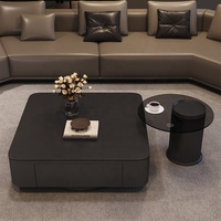 Table basse de style luxe léger et minimaliste, en dalle de roche, avec rangement, coins arrondis, nouvelle taille carrée, pour salon haut de gamme