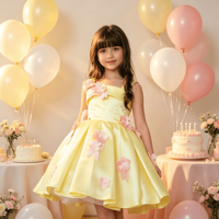 Robe en satin à fines bretelles avec appliques 3D de fleurs roses et perles, ourlet asymétrique, costume de princesse pour anniversaire et banquet, robe de princesse pour fille