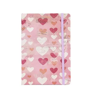 Wholesale Customize Pink Valentine's Day Pink Hardcover Ruled Doted Notebooks with cash envelopes