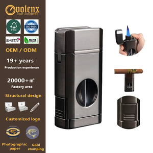 Custom Logo Windproof Cigar <strong>Lighters</strong> &amp; V-Cutters Wholesale Cigar Accessories Triple Torch <strong>Lighter</strong> With Stainless Steel Punch - Product Image 1