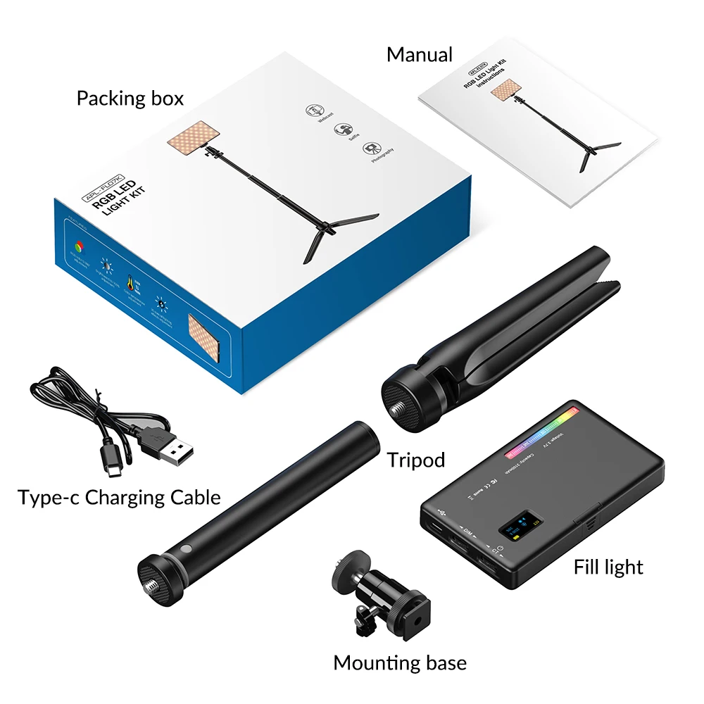 Apexel FL07 RGB LED Light Kit CRI95+ Dimmable Pocket  for Photography Vlogging