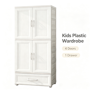 Guarda-Roupa Infantil de Plástico, Armário de Berçário Independente com Portas Duplas, Cabideiro e 1 Gaveta Grande, Armário de Armazenamento para Crianças - Product Image 2