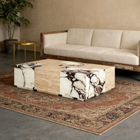 Table basse convertible extensible de style nordique moderne, plateau en travertin, structure en marbre, utilisation à domicile ou à l'hôtel, meubles de salon, garantie 1 an