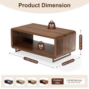Rectangular 2-Tier Wooden Coffee Table with Open <b>Storage</b> Shelf Rounded Edge Low Profile Tea Table Modern Minimalist Center Table - Product Image 6