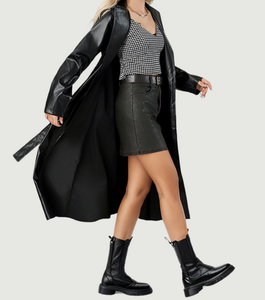 Vestido Maxi Negro <span class=keywords><strong>de</strong></span> PU para <span class=keywords><strong>Mujer</strong></span> con Solapa, Ajuste Holgado, Chaqueta Elegante Casual <span class=keywords><strong>de</strong></span> Otoño, <span class=keywords><strong>Cortavientos</strong></span> Maxi Holgado - Product Image 3