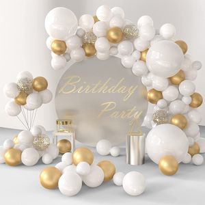 Decoraciones para fiesta de cumpleaños, conjunto de guirnalda de Globos de Oro Blanco, confeti dorado - Product Image 1