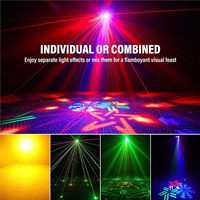 Projecteur LED+LASER+GOBO pour soirées DJ, lumière stroboscopique RGBW blanc chaud effet œil d'abeille/multi-motifs, DMX/télécommande/activation sonore, pour scène YSH