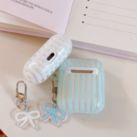 Casing Bening Liontin Pita Bergaris untuk Apple Airpods 2 3 4 5 Pro 2 3 Penutup Earphone Bluetooth Nirkabel Kotak Pengisi Daya Tahan Benturan