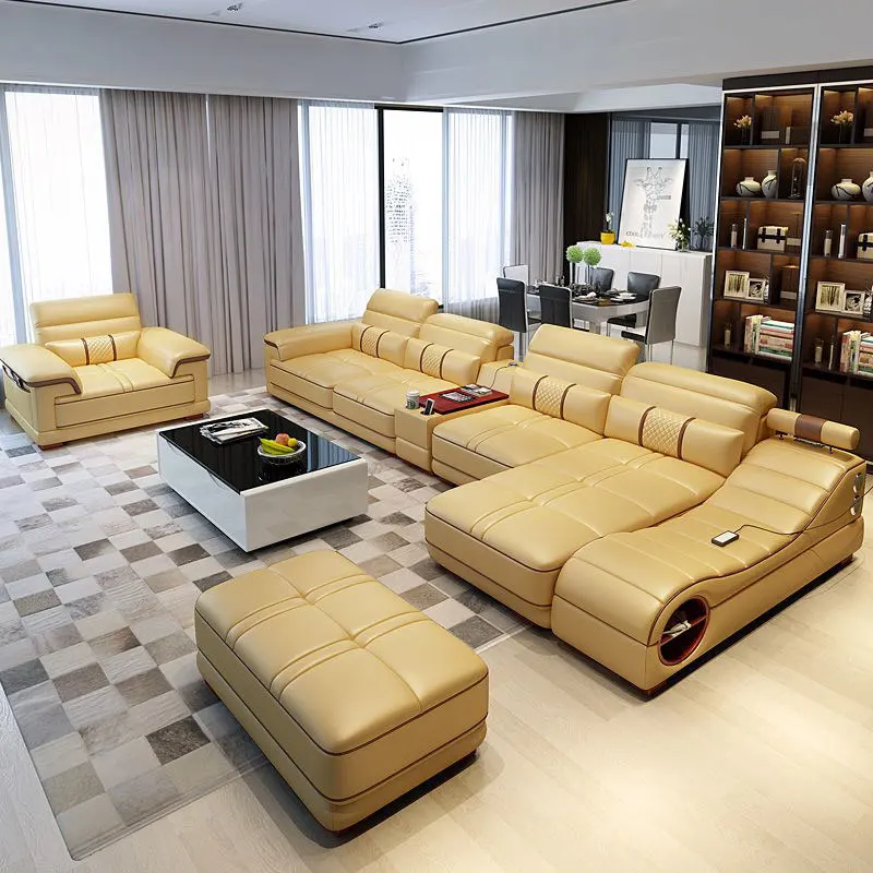 Divani e divani per la casa di lusso italiano angolo moderno divano componibile in vera pelle con set di archiviazione