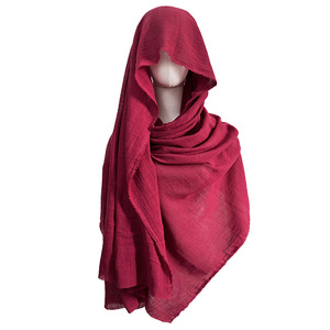 Linen Hooded <b>Scarf</b> Set <b>Red</b> Unisex Casual Middle East Style Shawl Cape Headwrap - Product Image 5
