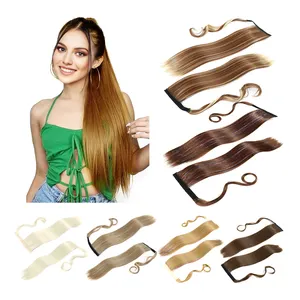 Wholesale 24 Inch Clip In Synthetic Pony Tail Hair Extensions Straps Tie Up Corn Wave Curly Hair Ponytail Hairpiece