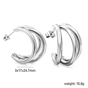 สไตล์ยุโรปสามชั้นรูปตัว C ต่างหูสแตนเลสสำหรับผู้หญิงการออกแบบทางเรขาคณิตเครื่องประดับแฟชั่น - Product Image 5