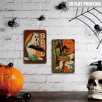 Placa Metálica Decorativa de Halloween, Divertida Placa de Pared de Estaño Vintage con Diseño de Halloween