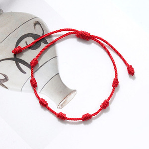 FL0980 Pulseras de Moda Negras y Rojas de Cordón Trenzado con 7 Nudos, <span class=keywords><strong>Pulsera</strong></span> Rosario de Cuerda Anudada Religiosa de la <span class=keywords><strong>Amistad</strong></span> - Product Image 3